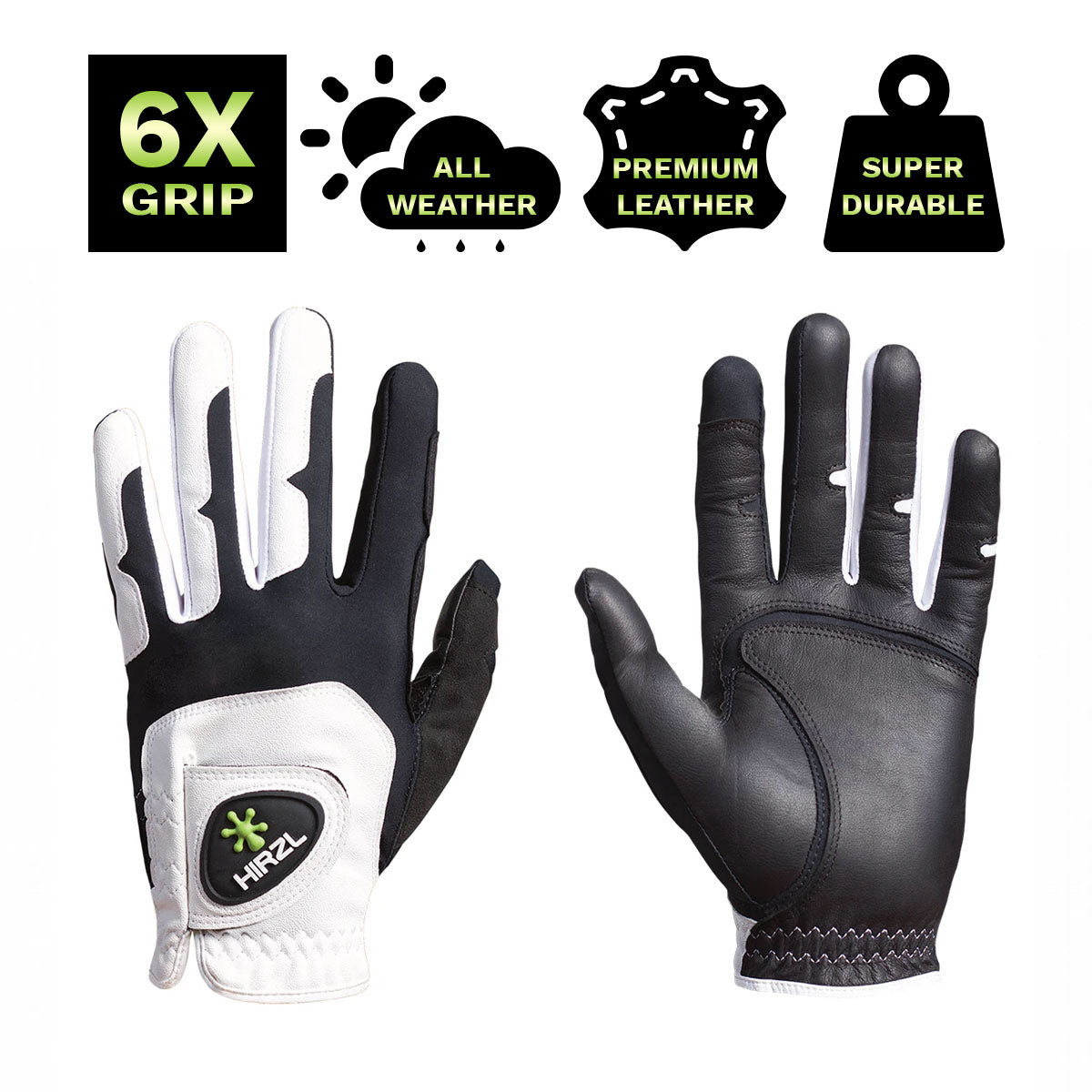 HIRZL Grippp Fit - Golf Gloves - White / Black